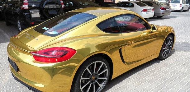Porsche Cayman wrapped CHROME GOLD!